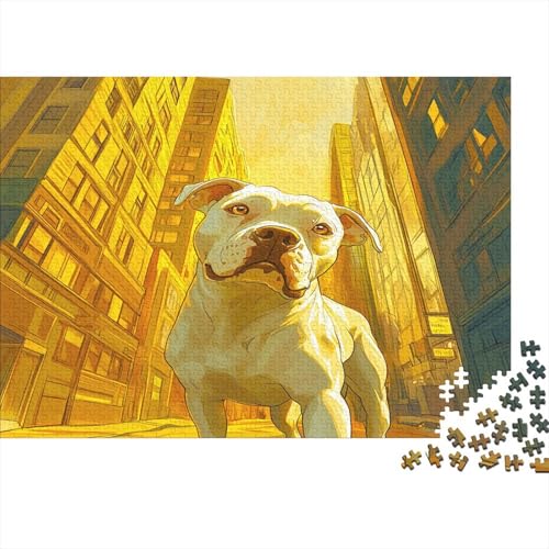 Weißer Pitbull 300 Stück Puzzles BullHundge Impossible Puzzle Schwer Für Erwachsene Lernspiel Spielzeug Geschenk Schöne Geschenkverpackung Premium Quality Mehrfarbig 300pcs (40x28cm) von lihuogongsio