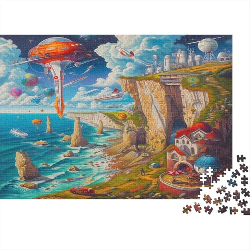 Weltraumhafen Puzzle 500 Teile Stadt der Zukunft Puzz Erwachsene Spielepuzzles Hochwertiger Geschicklichkeitsspiel Lernspiel Spielzeug Geschenk Schöne Geschenkidee Farbig 500pcs (52x38cm) von lihuogongsio