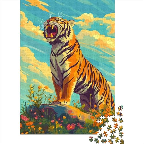 Wilder Tiger 300 Stück Puzzles Bengaltiger Stress Abbauen Familien-Puzzlespiel Kräftigen Farben Schöne Geschenkverpackung Lernspiel Spielzeug Geschenk 300pcs (40x28cm) von lihuogongsio