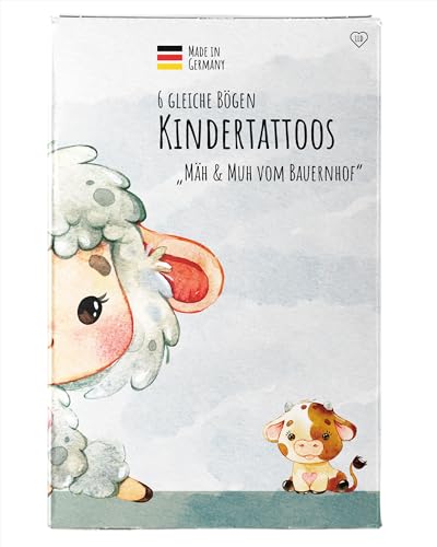 Besonders hautfreundliche Kindertattoos "Mäh & Muh vom Bauernhof", Klebetattoos Tiere, Kindergeburtstag Waldtiere, 6 gleiche Bögen von lila liebt dich