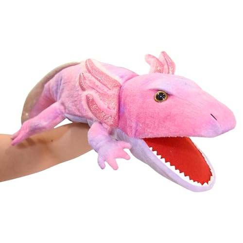 Lilizzhoumax Axolotl Handpuppe Kuscheltier Simuliertes Tier Axolotl Handpuppe aus Plüsch Kawaii Niedliches Rollenspiel interaktives Früherziehungsspielzeug für Kinder Geschenk für Kinder von lilizzhoumax