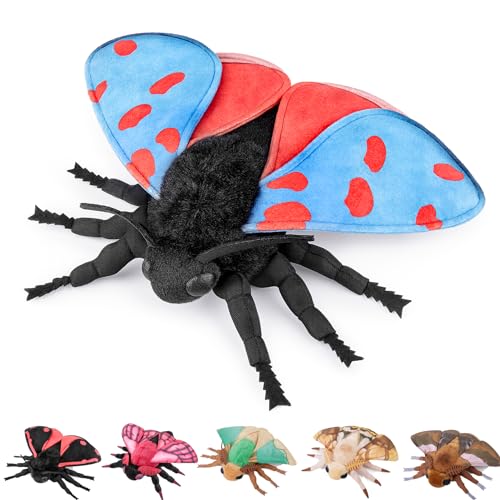 lilizzhoumax Blaue Zinnobermotte Plüschtier 27cm/11”, Simuliertes Tier Seidenmotte Moth Kawaii Motte Plüschtier Realistische Insekt Motte Spielzeug für Wilde Tiere, Geschenk für Kinder von lilizzhoumax