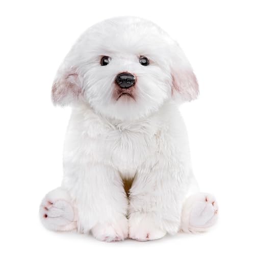 lilizzhoumax Hund maltesischer Plüschtier 38cm/15”, Simuliertes Tier Hund Plüschtier Kawaii Hund Kuscheltier Realistische Hund Plüsch Spielzeug für Wilde Tiere, Geschenk für Freunde und Kinder von lilizzhoumax