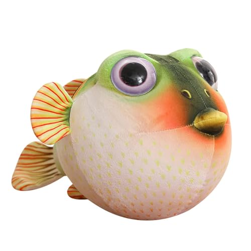 lilizzhoumax Kugelfisch-Plüschtier 10” Simuliertes Tier große Augen Kugelfisch Kawaii Pufferfisch-Plüschtier Realistische Fisch Plüsch Spielzeug für Wilde Tiere Geschenk für Kinder grün von lilizzhoumax