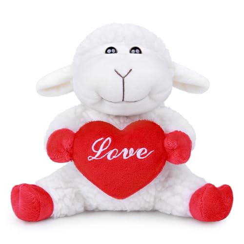 lilizzhoumax Liebe Schaf Plüschtier 13cm/5”, sitzen Simuliertes Tier Kawaii Schaf Kuscheltier Realistische Plüsch Spielzeug für Tiere Romantische Geschenke zum Valentinstag pelziges Stofftier Rot von lilizzhoumax