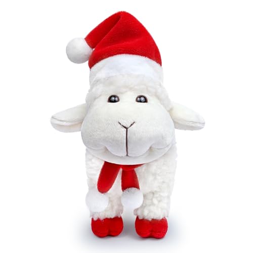 lilizzhoumax Schaf Plüschtier 18cm/7”, Stand Weihnachten Tier Kawaii Schaf Kuscheltier Christmas Schaf Plüsch Spielzeug für Wilde Tiere, Geschenk für Freunde und Kinder pelziges Stofftier Schaf Rot von lilizzhoumax