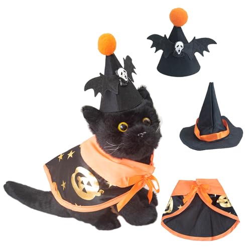 lilizzhoumax Schwarze Katze Plüschtier 11Zoll Tier Kawaii Katze Kuscheltier Halloween Party Spielzeug für Wilde Tiere Geschenk für Kinder Stofftier Geburtstagsgeschenk Mäntel und Hüte Orange von lilizzhoumax