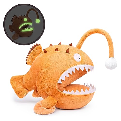 lilizzhoumax Seeteufel Plüschtier 12” Simuliertes Tier Anglerfisch Plüschtier, gruselige Dekoration Halloween Leuchtendes Spielzeug Kuscheltier, Realistische Krokodil Plüsch Spielzeug für Wilde Tiere von lilizzhoumax