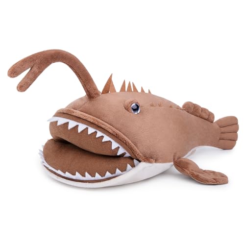 lilizzhoumax Seeteufel plüschtier 30cm/12Zoll Simuliertes Tier Kawaii Realistische Anglerfisch Laternenfisch Kuscheltier Spielzeug für Wilde Tiere Geschenk für Kinder pelziges Stofftier - braun von lilizzhoumax