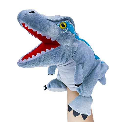 lilizzhoumax Velociraptor Kuscheltier, Simuliertes Tier Dinosaurier Handpuppe aus Plüsch, Kawaii Niedliches Rollenspiel, interaktives Früherziehungsspielzeug für Kinder, Geschenk für Kinder von lilizzhoumax