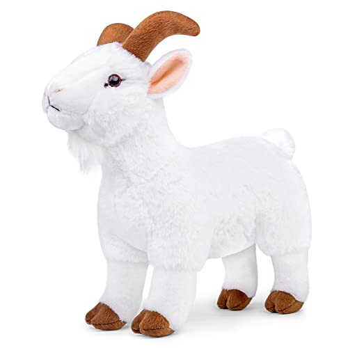 lilizzhoumax Ziege Plüschtier 29cm/11Zoll Stand Simuliertes Tier Kawaii Schaf Kuscheltier Realistische Antilope Spielzeug Wilde Tiere Ostern Geschenk für Kinder Heimdekoration Weiß von lilizzhoumax