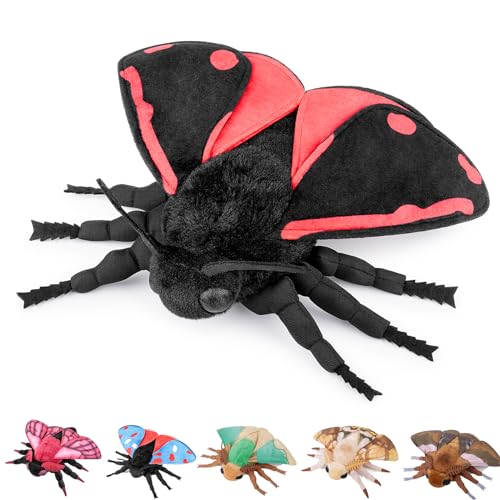 lilizzhoumax Zinnobermotte Plüschtier 27cm/11”, Simuliertes Tier Seidenmotte Moth Plüschtier, Kawaii Motte Plüschtier, Realistische Insekt Motte Spielzeug für Wilde Tiere, Geschenk für Kinder von lilizzhoumax