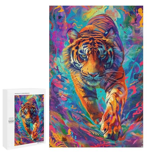 1000 Puzzle Art Bunte Tiger Rundes Holzpuzzle für Kinder Familie Eltern Kind Interaktion (75x50cm) von linghhiming