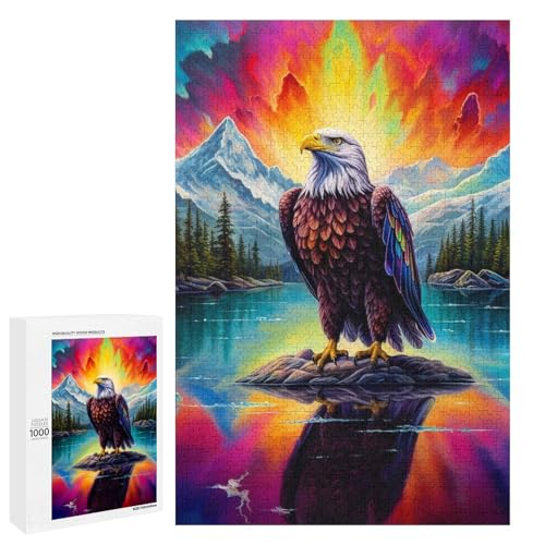 1000 Puzzle Bunter Adler Rundes Holzpuzzle für Kinder Familie Eltern Kind Interaktion (75x50cm) von linghhiming