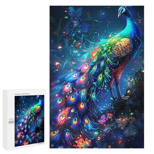 1000 Puzzle Bunter Pfau Rundes Holzpuzzle für Kinder Familie Eltern Kind Interaktion (75x50cm) von linghhiming