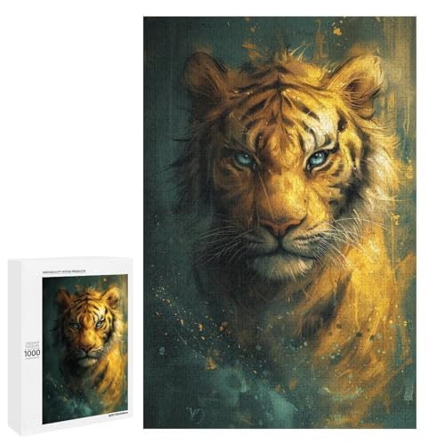 1000 Puzzles süßer Kleiner gelber Tiger rundes Holzpuzzle für Kinder Interaktion zwischen Familie und Kind (75 x 50 cm) von linghhiming