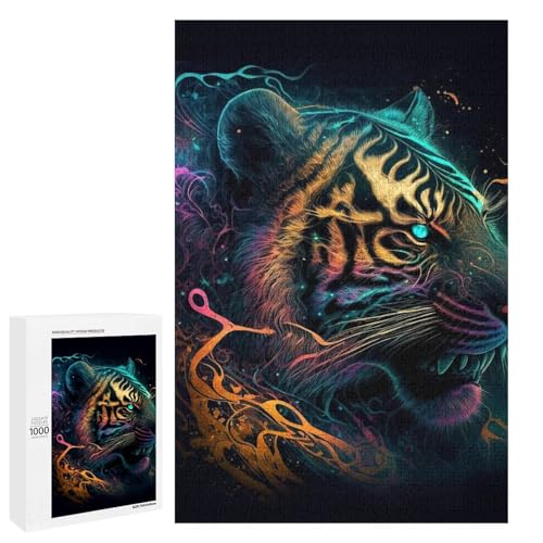 1000 Teile für Erwachsene und Kinder von Jigsaw Art Tiger Puzzles für Erwachsene rundes Holzpuzzle (75 x 50 cm) von linghhiming