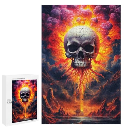 1000 Teile für Erwachsene und Kinder von Jigsaw Art. Totenkopf Puzzle für Erwachsene. Rundes Holzpuzzle (75 x 50 cm) von linghhiming