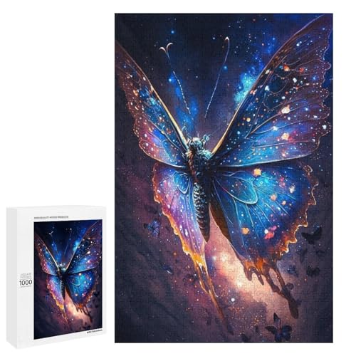 1000 Teile für Erwachsene und Kinder von Jigsaw Cosmic Butterfly Puzzles für Erwachsene rundes Holzpuzzle (75 x 50 cm) von linghhiming