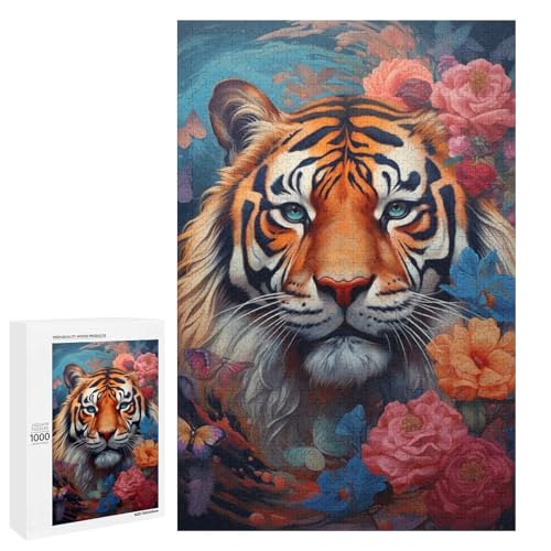 1000 Teile für Erwachsene und Kinder von Jigsaw. Wunderschöne Tiger Puzzles für Erwachsene. Rundes Holzpuzzle (75 x 50 cm) von linghhiming