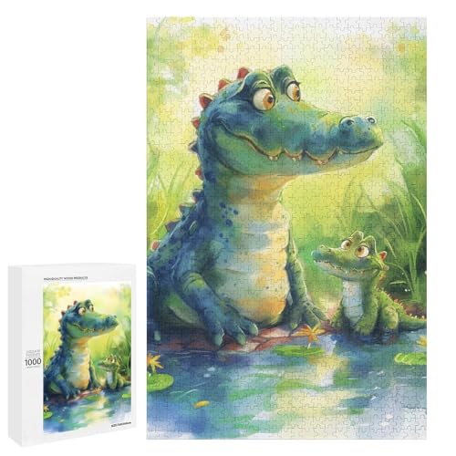 1000 teiliges Krokodil Tierpuzzle für Kinder runde Holzpuzzles Heimkunst Dekoration (75 x 50 cm) von linghhiming