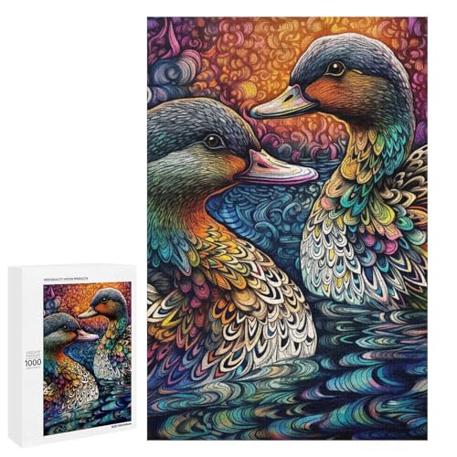 1000 teiliges Puzzle „Art Duck“ für Erwachsene und Kinder runde Holzpuzzles pädagogisches Spielzeug zum Stressabbau (75 x 50 cm) von linghhiming