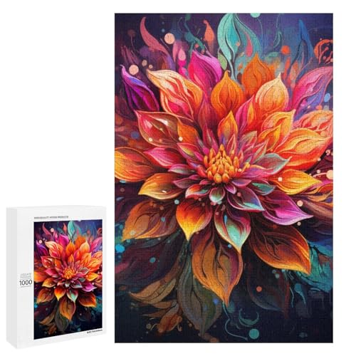 1000 teiliges Puzzle „Bunte Blumen in Blüte“ für Erwachsene und Kinder runde Holzpuzzles pädagogisches Spielzeug zum Stressabbau (75 x 50 cm) von linghhiming