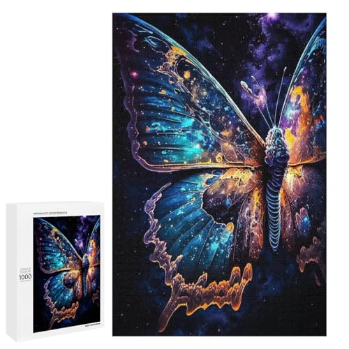 1000 teiliges Puzzle „Cosmic Butterfly“ für Erwachsene und Kinder runde Holzpuzzles pädagogisches Spielzeug zum Stressabbau (75 x 50 cm) von linghhiming