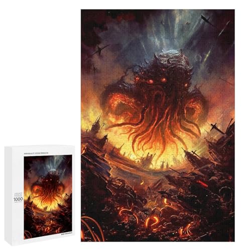 1000 teiliges Puzzle „Cthulhu Invasion“ für Erwachsene und Kinder runde Holzpuzzles pädagogisches Spielzeug zum Stressabbau (75 x 50 cm) von linghhiming