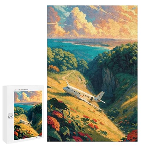 1000 teiliges Puzzle „Flugzeuge auf dem Rasen“ für Erwachsene und Kinder runde Holzpuzzles pädagogisches Spielzeug zum Stressabbau (75 x 50 cm) von linghhiming