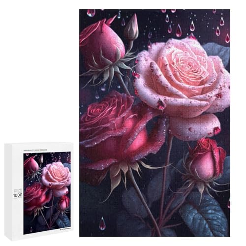 1000 teiliges Puzzle „Schöne Rose“ für Erwachsene und Kinder runde Holzpuzzles pädagogisches Spielzeug zum Stressabbau (75 x 50 cm) von linghhiming