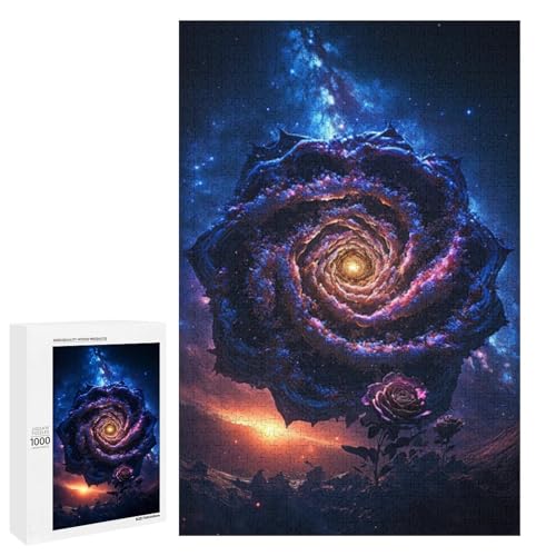 1000 teiliges Puzzle „Schöne kosmische Rose“ für Erwachsene und Kinder runde Holzpuzzles pädagogisches Spielzeug zum Stressabbau (75 x 50 cm) von linghhiming