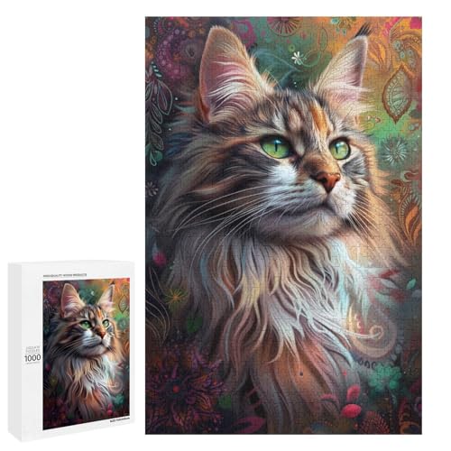 1000 teiliges Puzzle Art Cat Puzzle für Erwachsene und Kinder runde Holzpuzzles pädagogisches Spielzeug zum Stressabbau (75 x 50 cm) von linghhiming