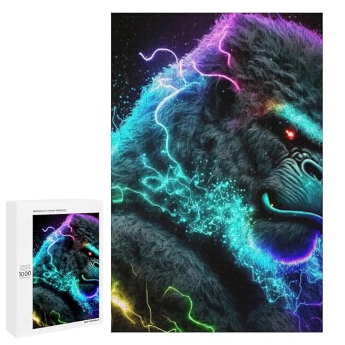 1000 teiliges Puzzle Art Lightning Gorilla Puzzle für Erwachsene rundes Holzpuzzle anspruchsvolles Spiel (75 x 50 cm) von linghhiming