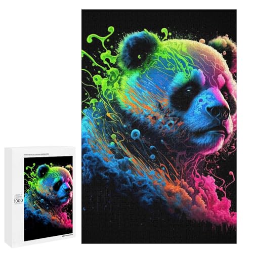 1000 teiliges Puzzle Art Panda Puzzle für Erwachsene und Kinder runde Holzpuzzles pädagogisches Spielzeug zum Stressabbau (75 x 50 cm) von linghhiming