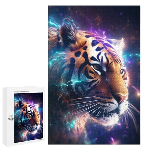 1000 teiliges Puzzle Art Star Tiger Puzzle für Erwachsene und Kinder runde Holzpuzzles pädagogisches Spielzeug zum Stressabbau (75 x 50 cm) von linghhiming