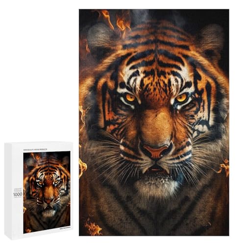 1000 teiliges Puzzle Bunte Feuertiger Puzzle für Erwachsene und Kinder runde Holzpuzzles pädagogisches Spielzeug zum Stressabbau (75 x 50 cm) von linghhiming