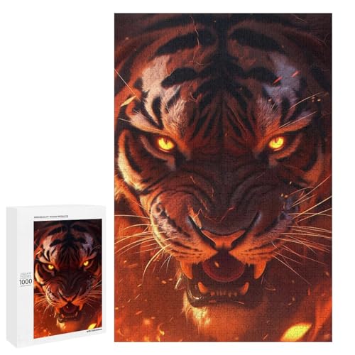 1000 teiliges Puzzle Der Wilde Tiger für Erwachsene und Kinder runde Holzpuzzles pädagogisches Spielzeug zum Stressabbau (75 x 50 cm) von linghhiming