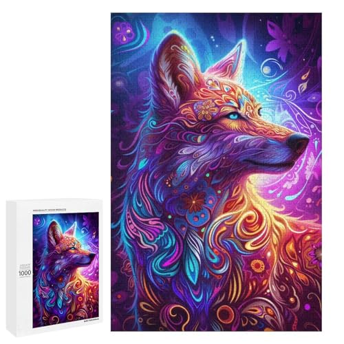 1000 teiliges Puzzle Kunst psychedelische Füchse Puzzle für Erwachsene und Kinder runde Holzpuzzles pädagogisches Spielzeug zum Stressabbau (75 x 50 cm) von linghhiming