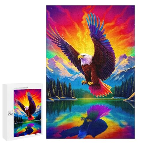 1000 teiliges Puzzle bunter Adler Puzzle für Erwachsene und Kinder runde Holzpuzzles pädagogisches Spielzeug zum Stressabbau (75 x 50 cm) von linghhiming