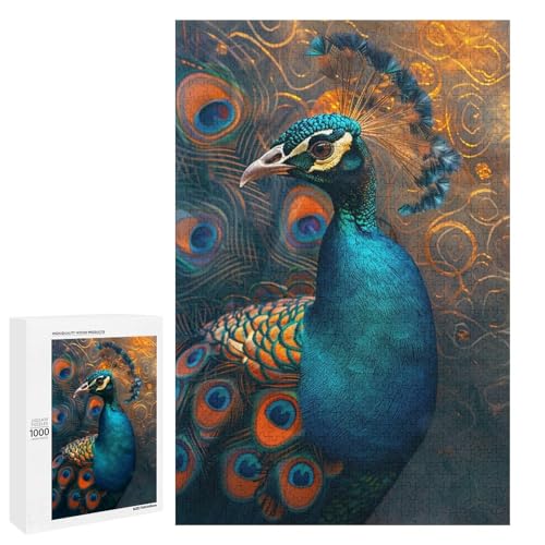 1000 teiliges Puzzle bunter Pfau für Erwachsene und Kinder runde Holzpuzzles pädagogisches Spielzeug zum Stressabbau (75 x 50 cm) von linghhiming