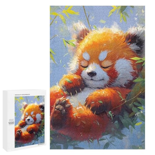 1000 teiliges Puzzle bunter roter Panda für Erwachsene und Kinder runde Holzpuzzles pädagogisches Spielzeug zum Stressabbau (75 x 50 cm) von linghhiming