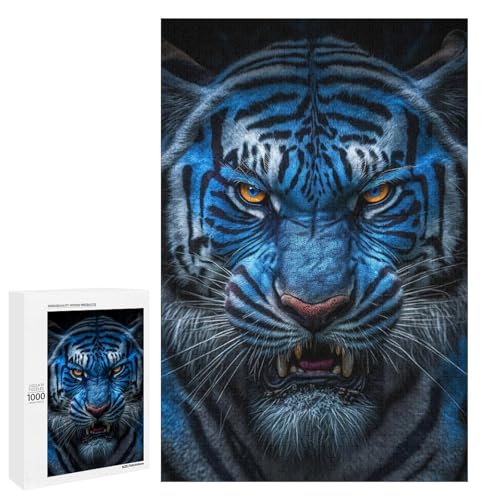 1000 teiliges Puzzle farbenfrohe Wilde Tiger Puzzle für Erwachsene und Kinder runde Holzpuzzles pädagogisches Spielzeug zum Stressabbau (75 x 50 cm) von linghhiming