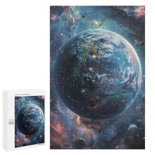 1000 teiliges Puzzle farbenfrohes Universum Planeten Puzzle für Erwachsene rundes Holzpuzzle anspruchsvolles Spiel (75 x 50 cm) von linghhiming