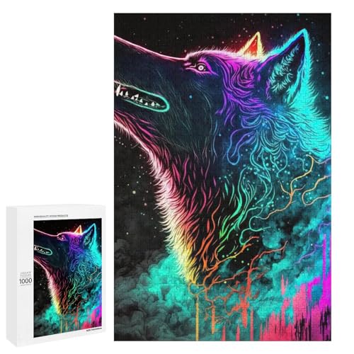 1000 teiliges Puzzle für Erwachsene Art Wolf runde Holzpuzzles Lernspiel für Erwachsene Herausforderungsspielzeug (75 x 50 cm) von linghhiming