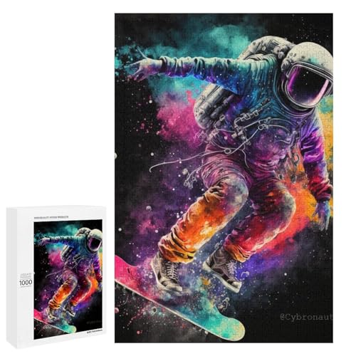 1000 teiliges Puzzle für Erwachsene Astronauten Skateboardfahren runde Holzpuzzles Lernspiel für Erwachsene Herausforderungsspielzeug (75 x 50 cm) von linghhiming