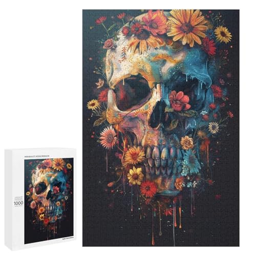 1000 teiliges Puzzle für Erwachsene Farbiger Totenkopf runde Holzpuzzles Lernspiel für Erwachsene Herausforderungsspielzeug (75 x 50 cm) von linghhiming