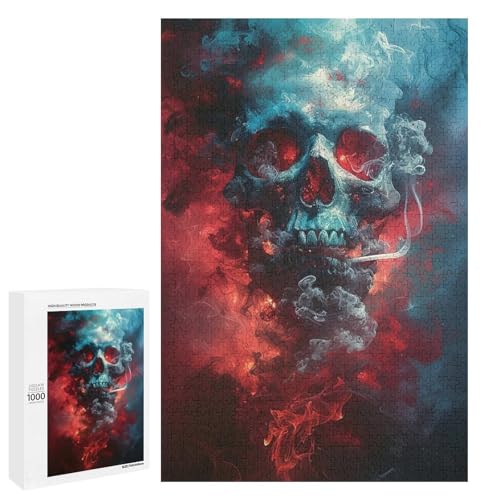 1000 teiliges Puzzle für Erwachsene Farbiger Totenkopf rundes Holzpuzzle für Erwachsene und Kinder Stressabbau Tool (75 x 50 cm) von linghhiming