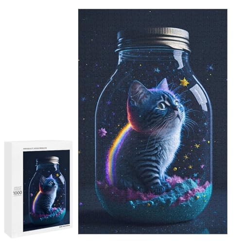 1000 teiliges Puzzle für Erwachsene Kunst Bunte Katzen rundes Holzpuzzle für Erwachsene und Kinder Stressabbau Tool (75 x 50 cm) von linghhiming