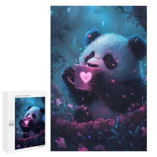 1000 teiliges Puzzle für Erwachsene Tierpanda rundes Holzpuzzle für Erwachsene und Kinder Stressabbau Tool (75 x 50 cm) von linghhiming